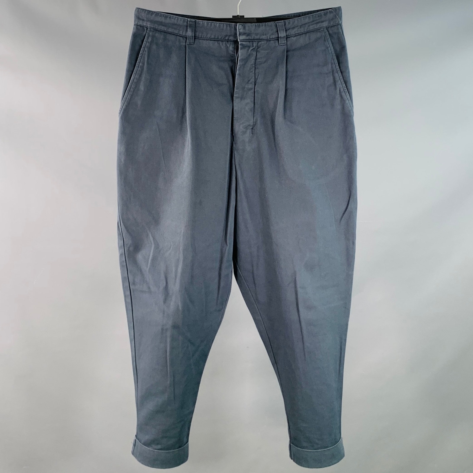 Ami By Alexandre Mattiussi Size M Blue Cotton Pleated Button Fly Casual Pants